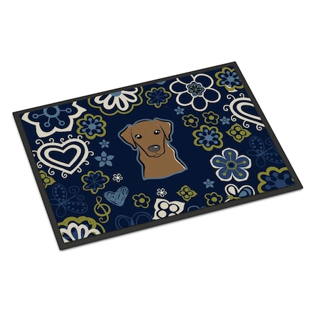 Carolines Treasures 24 x 36 in. Blue Flowers Chocolate Labrador Indoor or Outdoor Mat BB5085JMAT